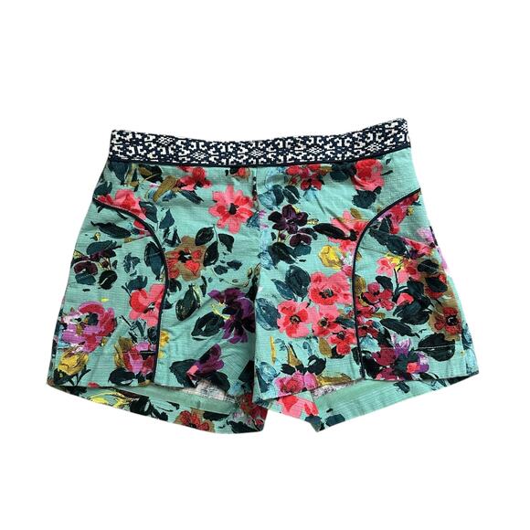 Cartonnier Anthropologie teal floral shorts size 2 - Picture 1 of 8
